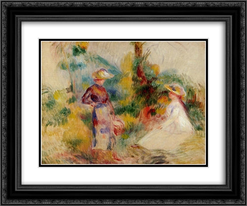 Two Women in a Garden 24x20 Black Ornate Wood Framed Art Print Poster with Double Matting by Renoir, Pierre Auguste