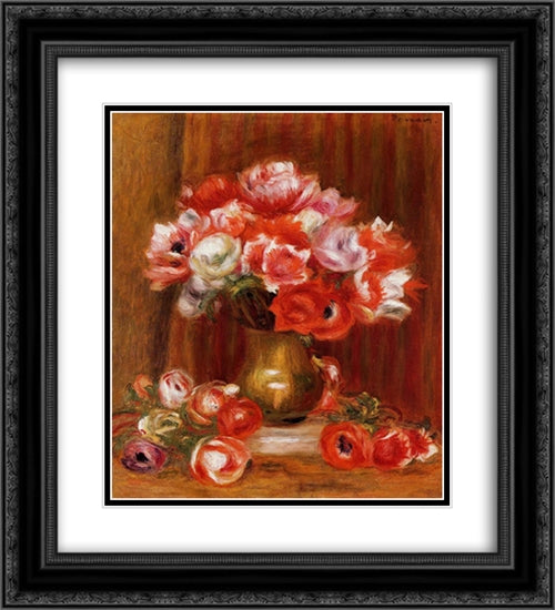 Anemones 20x22 Black Ornate Wood Framed Art Print Poster with Double Matting by Renoir, Pierre Auguste