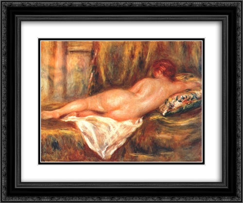 Reclining nude 24x20 Black Ornate Wood Framed Art Print Poster with Double Matting by Renoir, Pierre Auguste