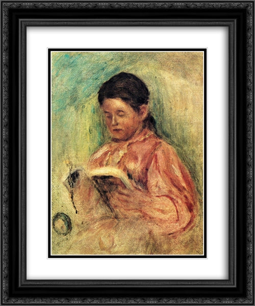 Woman Reading 20x24 Black Ornate Wood Framed Art Print Poster with Double Matting by Renoir, Pierre Auguste