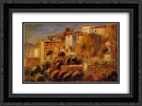 Houses at Cagnes 24x18 Black Ornate Wood Framed Art Print Poster with Double Matting by Renoir, Pierre Auguste