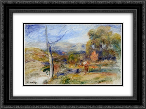 Landscape near Cagnes 24x18 Black Ornate Wood Framed Art Print Poster with Double Matting by Renoir, Pierre Auguste