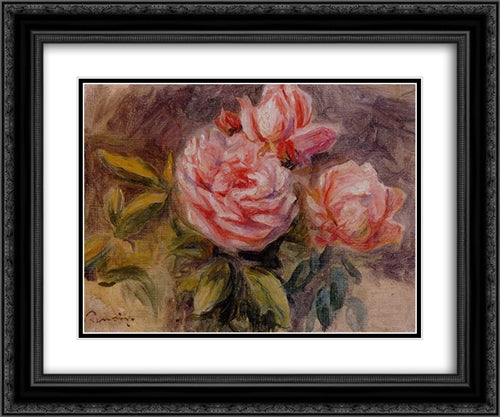 Roses 24x20 Black Ornate Wood Framed Art Print Poster with Double Matting by Renoir, Pierre Auguste