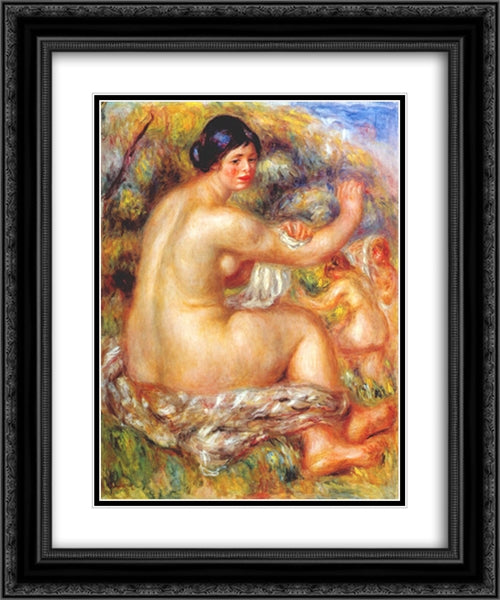 After the bath 20x24 Black Ornate Wood Framed Art Print Poster with Double Matting by Renoir, Pierre Auguste