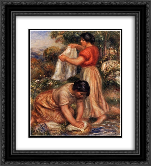 Laundresses 20x22 Black Ornate Wood Framed Art Print Poster with Double Matting by Renoir, Pierre Auguste