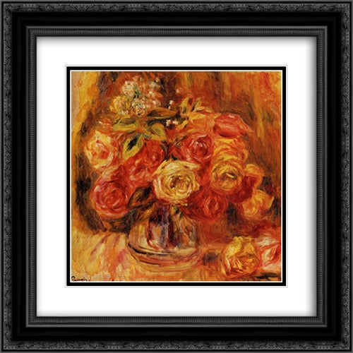 Roses in a Vase 20x20 Black Ornate Wood Framed Art Print Poster with Double Matting by Renoir, Pierre Auguste