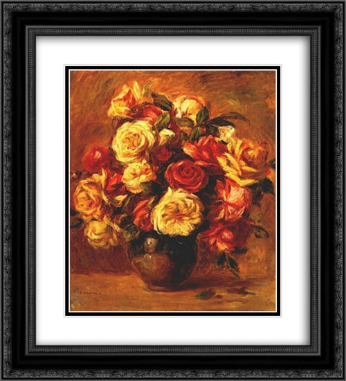 Bouquet of Roses 20x22 Black Ornate Wood Framed Art Print Poster with Double Matting by Renoir, Pierre Auguste