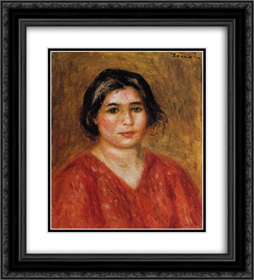 Gabrielle in a Red Blouse 20x22 Black Ornate Wood Framed Art Print Poster with Double Matting by Renoir, Pierre Auguste