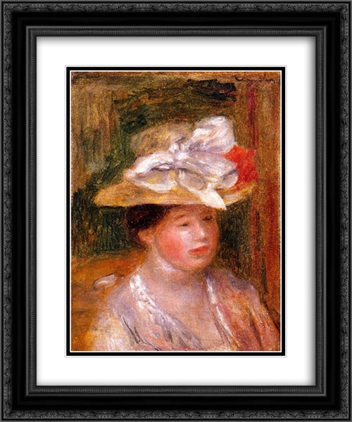 Head of a Woman 20x24 Black Ornate Wood Framed Art Print Poster with Double Matting by Renoir, Pierre Auguste