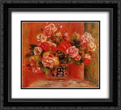 Roses in a Vase 22x20 Black Ornate Wood Framed Art Print Poster with Double Matting by Renoir, Pierre Auguste