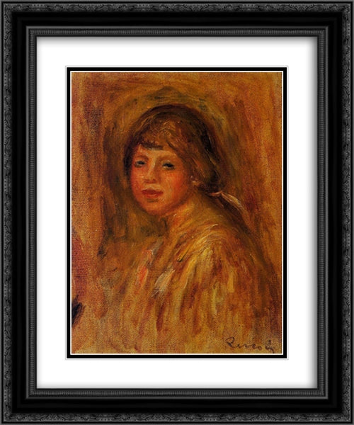 Head of a Young Woman 20x24 Black Ornate Wood Framed Art Print Poster with Double Matting by Renoir, Pierre Auguste