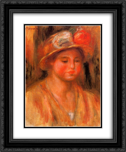 Portrait of a Woman 20x24 Black Ornate Wood Framed Art Print Poster with Double Matting by Renoir, Pierre Auguste