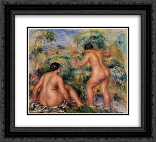 Bathers 22x20 Black Ornate Wood Framed Art Print Poster with Double Matting by Renoir, Pierre Auguste