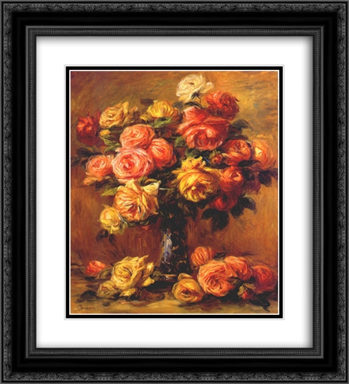 Roses in a Vase 20x22 Black Ornate Wood Framed Art Print Poster with Double Matting by Renoir, Pierre Auguste