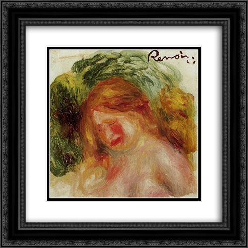 Head of a Woman 20x20 Black Ornate Wood Framed Art Print Poster with Double Matting by Renoir, Pierre Auguste