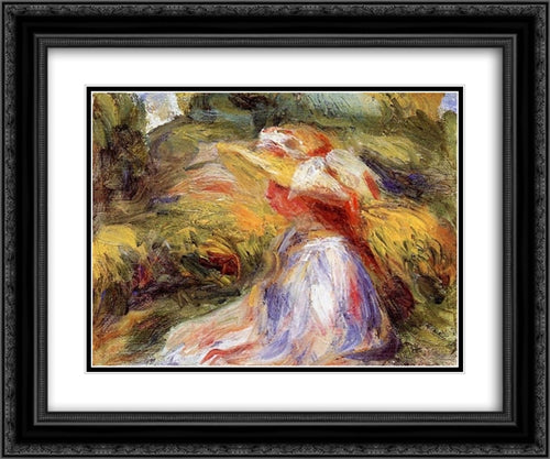 Young Woman in a Hat 24x20 Black Ornate Wood Framed Art Print Poster with Double Matting by Renoir, Pierre Auguste