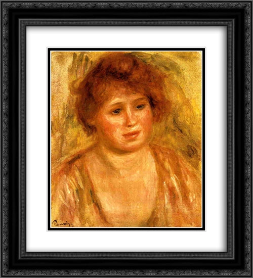 Woman`s Head 20x22 Black Ornate Wood Framed Art Print Poster with Double Matting by Renoir, Pierre Auguste