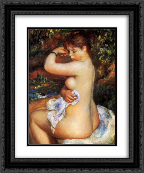 After the Bath 20x24 Black Ornate Wood Framed Art Print Poster with Double Matting by Renoir, Pierre Auguste