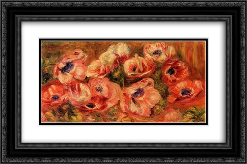 Anemones 24x16 Black Ornate Wood Framed Art Print Poster with Double Matting by Renoir, Pierre Auguste