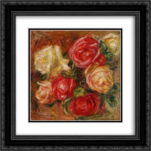 Bouquet of Flowers 20x20 Black Ornate Wood Framed Art Print Poster with Double Matting by Renoir, Pierre Auguste