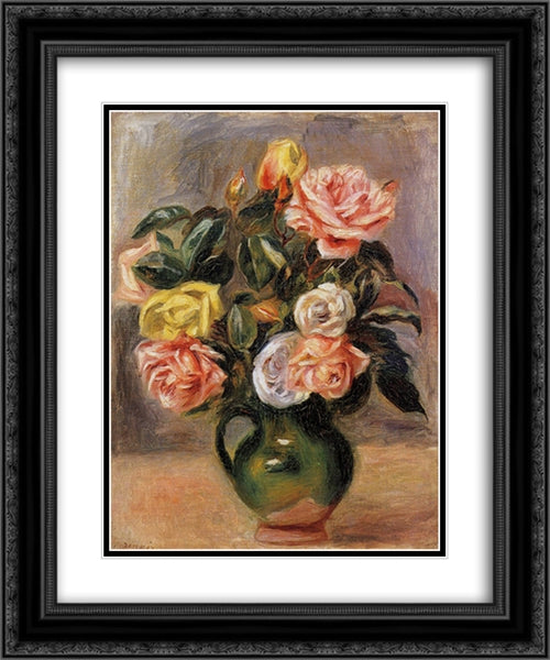 Bouquet of Roses 20x24 Black Ornate Wood Framed Art Print Poster with Double Matting by Renoir, Pierre Auguste