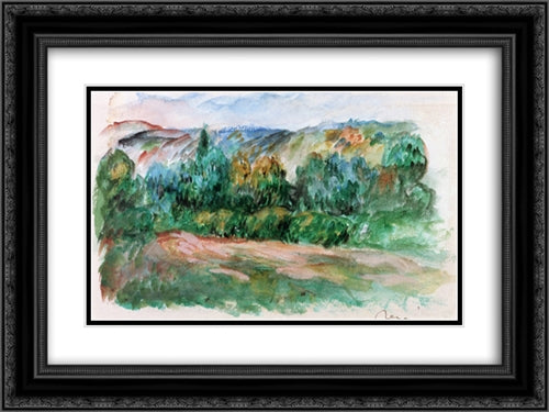 Essoyes Landscape 24x18 Black Ornate Wood Framed Art Print Poster with Double Matting by Renoir, Pierre Auguste