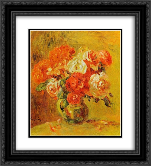 Flowers in a Vase 20x22 Black Ornate Wood Framed Art Print Poster with Double Matting by Renoir, Pierre Auguste