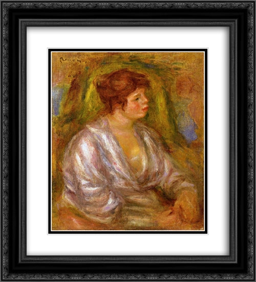 Portrait of a Woman 20x22 Black Ornate Wood Framed Art Print Poster with Double Matting by Renoir, Pierre Auguste