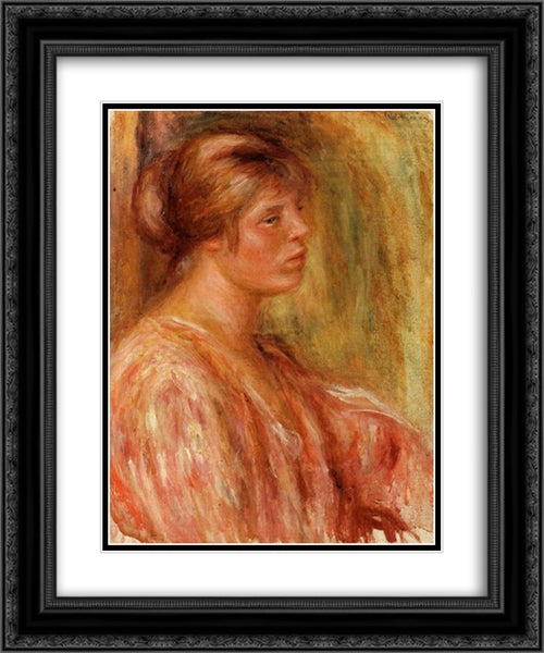 Portrait of a Woman 20x24 Black Ornate Wood Framed Art Print Poster with Double Matting by Renoir, Pierre Auguste