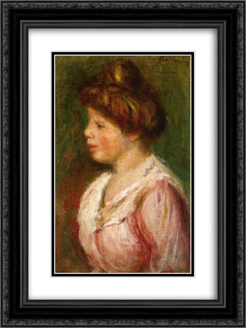 Portrait of a Young Woman 18x24 Black Ornate Wood Framed Art Print Poster with Double Matting by Renoir, Pierre Auguste