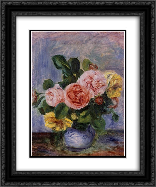 Roses in a Vase 20x24 Black Ornate Wood Framed Art Print Poster with Double Matting by Renoir, Pierre Auguste