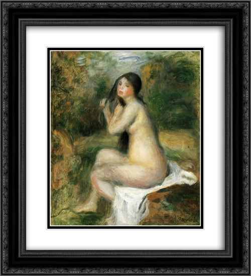 Seated Bather 20x22 Black Ornate Wood Framed Art Print Poster with Double Matting by Renoir, Pierre Auguste