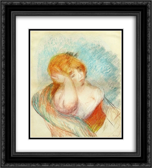 Seated Woman 20x22 Black Ornate Wood Framed Art Print Poster with Double Matting by Renoir, Pierre Auguste