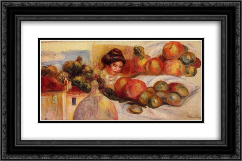 Still Life with Fruit 24x16 Black Ornate Wood Framed Art Print Poster with Double Matting by Renoir, Pierre Auguste