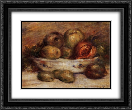 Still Life with Fruit 24x20 Black Ornate Wood Framed Art Print Poster with Double Matting by Renoir, Pierre Auguste