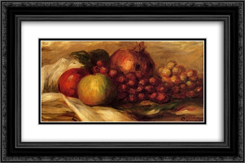 Still Life with Fruit 24x16 Black Ornate Wood Framed Art Print Poster with Double Matting by Renoir, Pierre Auguste