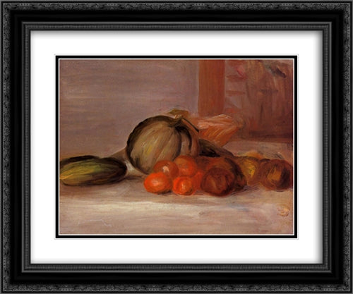 Still Life with Melon 24x20 Black Ornate Wood Framed Art Print Poster with Double Matting by Renoir, Pierre Auguste