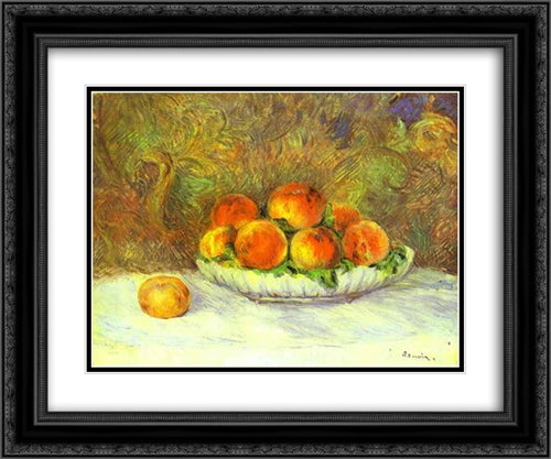 Still Life with Peaches 24x20 Black Ornate Wood Framed Art Print Poster with Double Matting by Renoir, Pierre Auguste