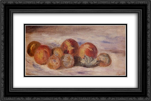 Still Life with Peaches 24x16 Black Ornate Wood Framed Art Print Poster with Double Matting by Renoir, Pierre Auguste