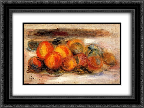 Still Life with Peaches 24x18 Black Ornate Wood Framed Art Print Poster with Double Matting by Renoir, Pierre Auguste