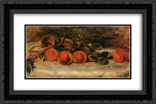 Still Life with Peaches 24x16 Black Ornate Wood Framed Art Print Poster with Double Matting by Renoir, Pierre Auguste