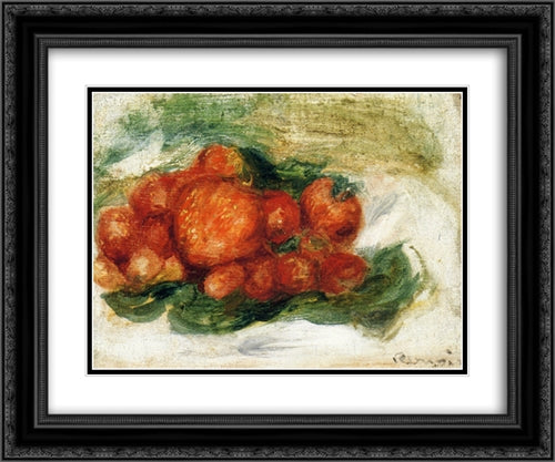 Still Life with Strawberries 24x20 Black Ornate Wood Framed Art Print Poster with Double Matting by Renoir, Pierre Auguste