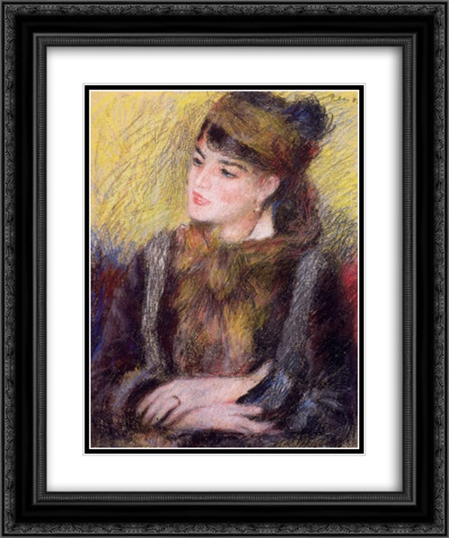 Study of a Woman 20x24 Black Ornate Wood Framed Art Print Poster with Double Matting by Renoir, Pierre Auguste