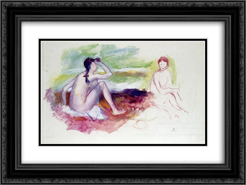 Two Bathers 24x18 Black Ornate Wood Framed Art Print Poster with Double Matting by Renoir, Pierre Auguste