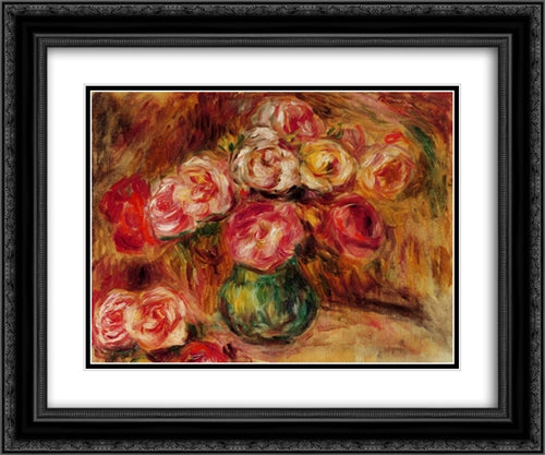 Vase of Flowers 24x20 Black Ornate Wood Framed Art Print Poster with Double Matting by Renoir, Pierre Auguste