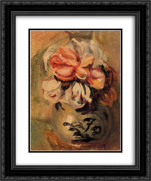 Vase of Flowers 20x24 Black Ornate Wood Framed Art Print Poster with Double Matting by Renoir, Pierre Auguste