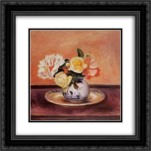 Vase of Flowers 20x20 Black Ornate Wood Framed Art Print Poster with Double Matting by Renoir, Pierre Auguste