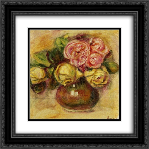 Vase of Roses 20x20 Black Ornate Wood Framed Art Print Poster with Double Matting by Renoir, Pierre Auguste