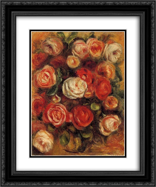 Vase of Roses 20x24 Black Ornate Wood Framed Art Print Poster with Double Matting by Renoir, Pierre Auguste