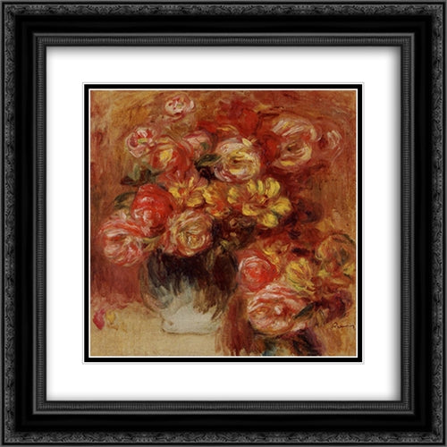 Vase of Roses 20x20 Black Ornate Wood Framed Art Print Poster with Double Matting by Renoir, Pierre Auguste